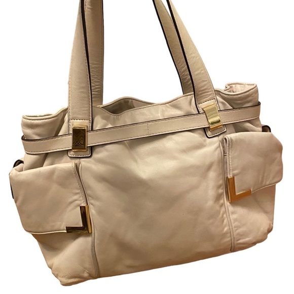 Michael Kors Ivory Leather Beverly Large Shoulder Bag Purse - Picture 7 of 14